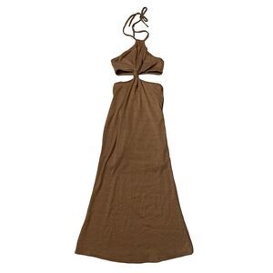 Hello Molly Not So Subtle Midi Dress Brown Halter Neck Womans 4